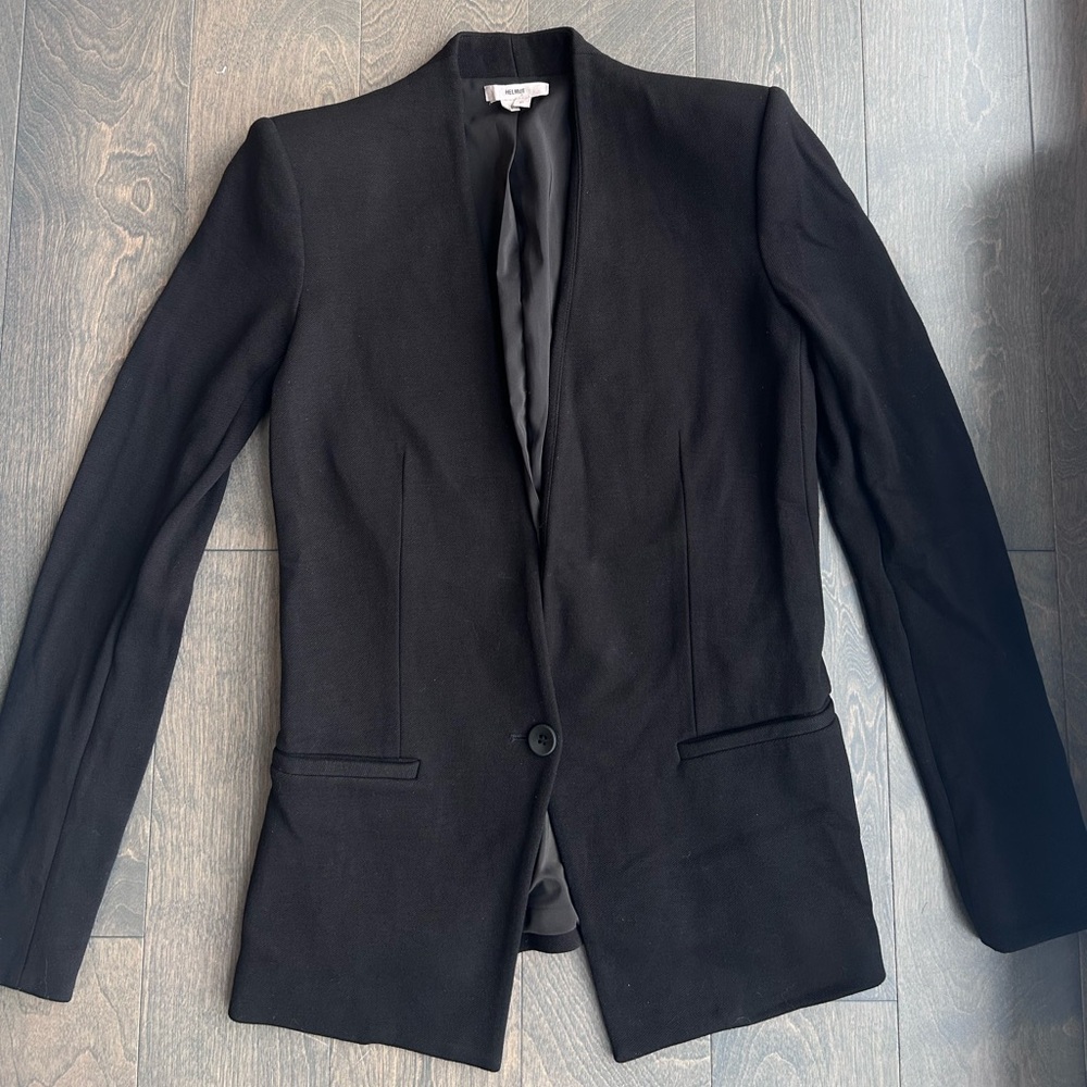 Helmut Lang Black Single Button Collarless Blazer Size Small